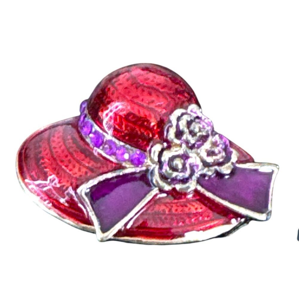 Vintage Red Hat Society Purple Red Crystal Rhinestone Brooch